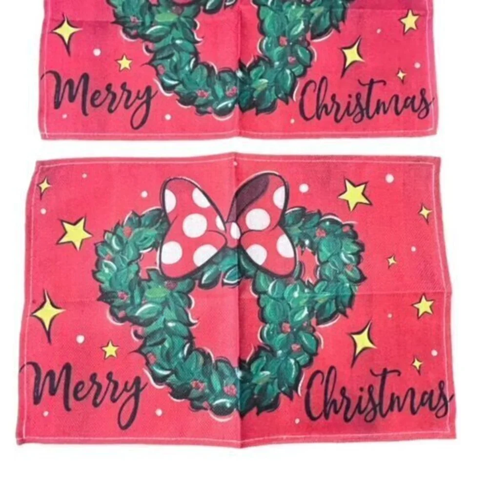 Merry Christmas Minnie Mouse Wreath Table Placemats Set Of 4 NEW Disney‎ Theme